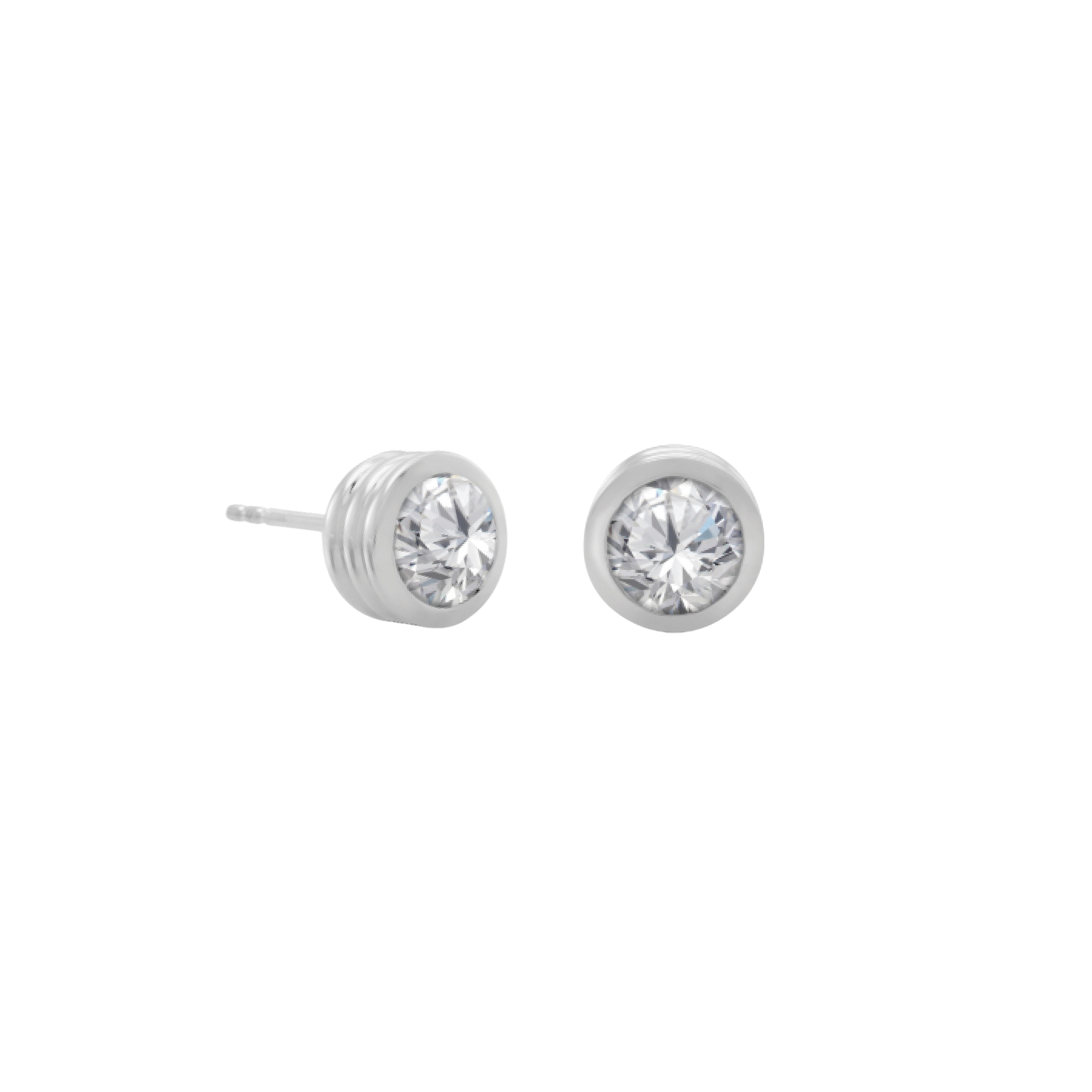 Strata Solitaire Stud Earring, Brilliant Cut Topaz. Silver